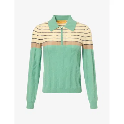 Guest In Residence Track Polo Striped Sweater In Green