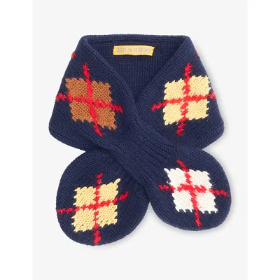 Guest In Residence Womens Midnight Combo Argyle Bowtie Wool And Cashmere Scarf