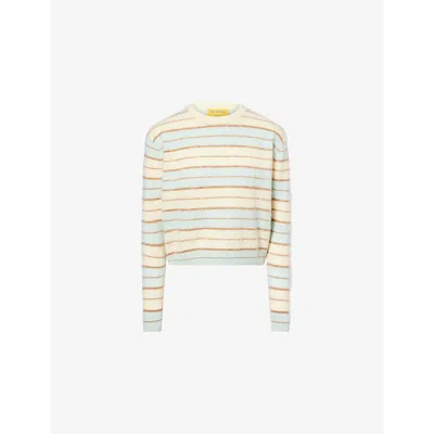 Guest In Residence Womens Grizzly Striped Brushed Cashmere Jumper Seaglass Combo In Neutral