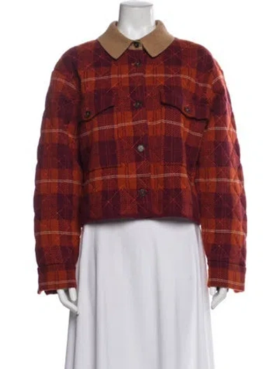 Pre-owned Guest In Residence Wool Plaid Print Faux Fur Jacket In Multi