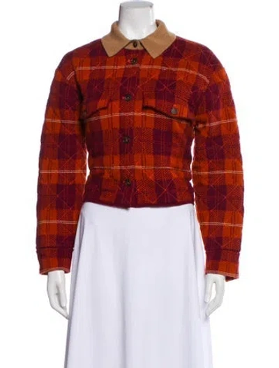 Pre-owned Guest In Residence Wool Plaid Print Faux Fur Jacket In Orange