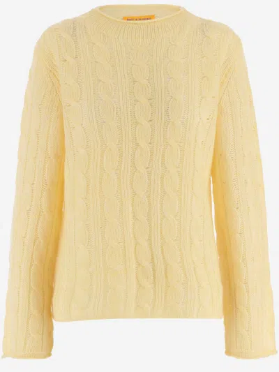 Guest In Residence Wool-cashmere-silk Cable-knit Sweater In Yellow