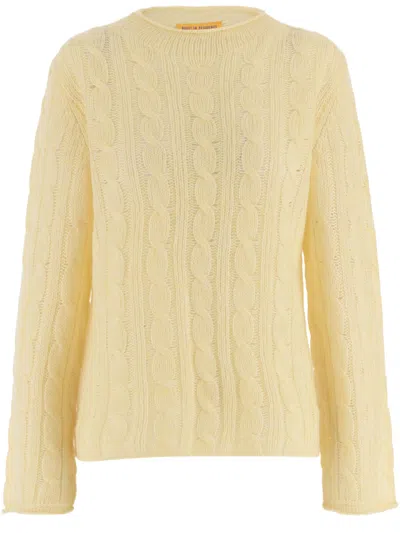 Guest In Residence Yellow Cable-knit Crewneck Wool-blend Sweater