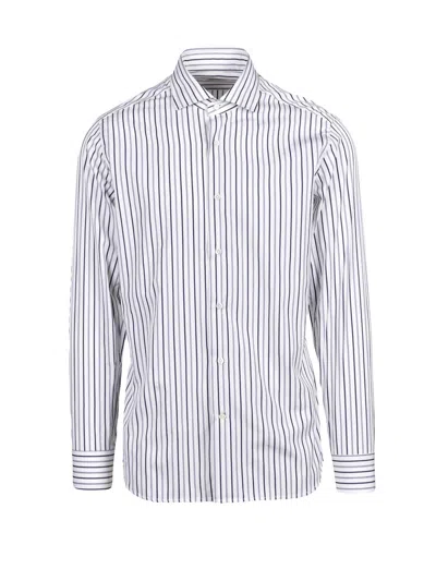 Guglielminotti Cream/blue Striped Cotton Shirt In White