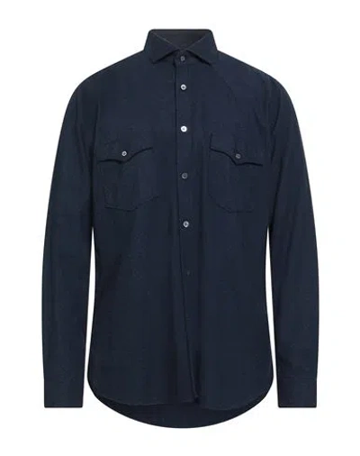 Guglielminotti Man Shirt Midnight Blue Size 16 Cotton, Cashmere