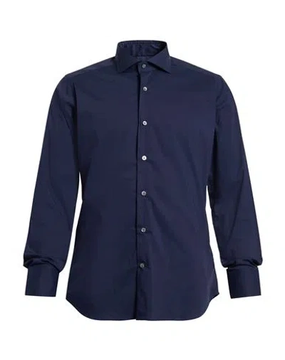 Guglielminotti Man Shirt Midnight Blue Size 16 Cotton, Polyamide, Elastane