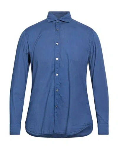 Guglielminotti Man Shirt Navy Size 15 Cotton In Blue