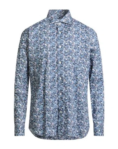 Guglielminotti Man Shirt Navy Size 17 ½ Cotton In Blue