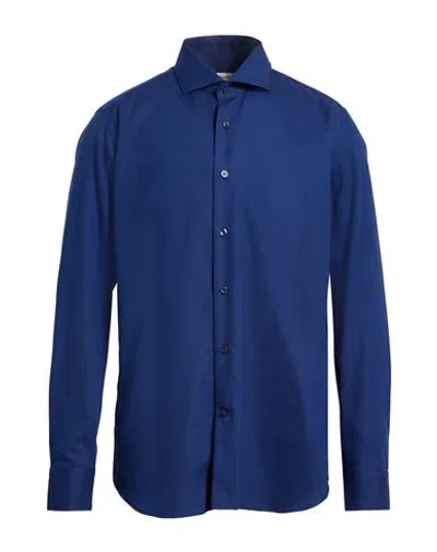 Guglielminotti Man Shirt Navy Size 17 ½ Cotton In Blue