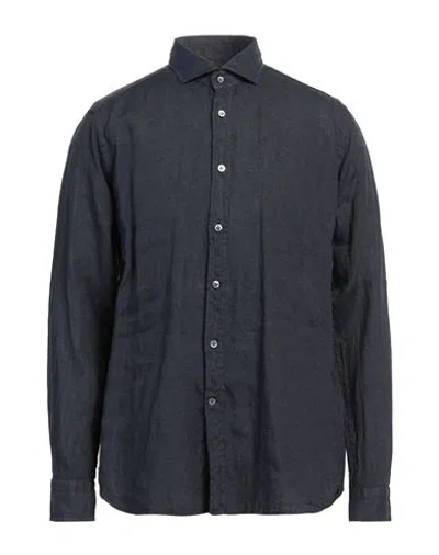 Guglielminotti Man Shirt Navy Size L Linen In Blue