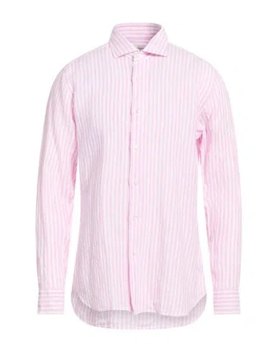 Guglielminotti Man Shirt Pink Size 16 ½ Linen In Multi