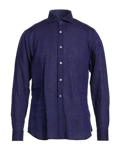 Guglielminotti Man Shirt Purple Size 15 ¾ Linen In Blue