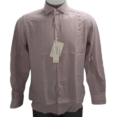 Guglielminotti Men's Long Sleeve Collared Cotton Button Shirt In Light Pink In Brown
