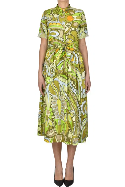 Guglielminotti Printed Cotton Dress In Green
