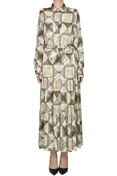 Guglielminotti Printed Satin Shirt Dress In Gray