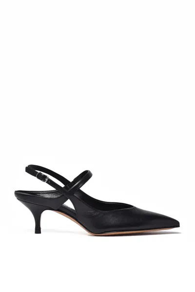 Guglielmo Rotta Black Leather Rubber Sole Heeled Pump In Blue