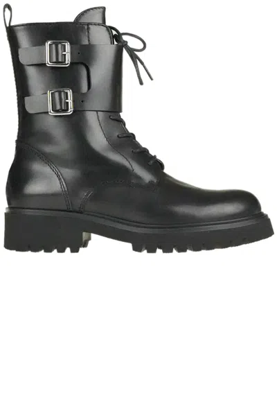 Guglielmo Rotta Brushed Leather Combat Boots In Black