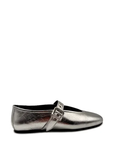 Guglielmo Rotta Buckle Strap Ballet Flats In Silver