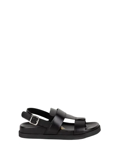 Guglielmo Rotta Buckle-strap Leather Sandals Black