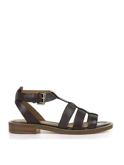 Guglielmo Rotta Chocolate Leather Flat Sandal In Brown