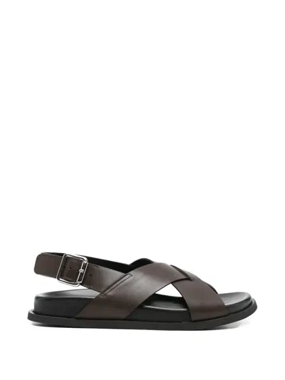 Guglielmo Rotta Twill Chocolate Flat Sandal In Brown