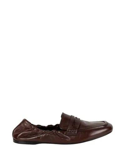 Guglielmo Rotta Gathered Leather Loafers In Brown