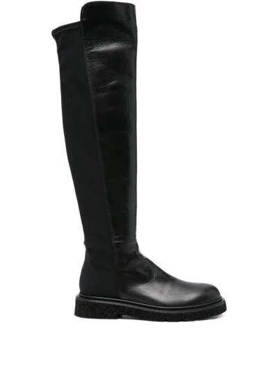 GUGLIELMO ROTTA KNEE-HIGH BLACK LEATHER ANKLE BOOTS