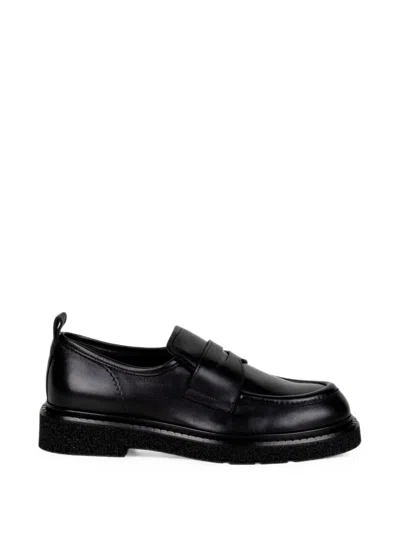 Guglielmo Rotta Leather Penny Loafers In Black
