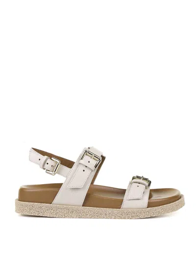 Guglielmo Rotta Low Double Buckle Leather Sandal In White