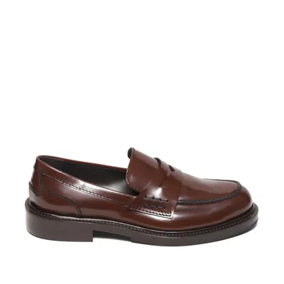 Guglielmo Rotta Moccasin With Brown Brushed Leather Trim In Black