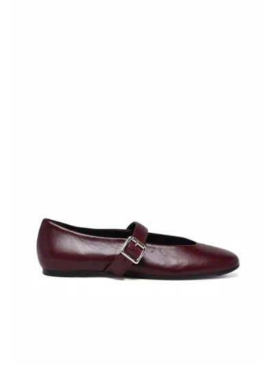 Guglielmo Rotta Red Leather Buckle Flats In Black