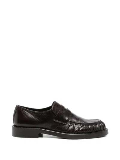 Guglielmo Rotta Ruched Leather Loafers In Black