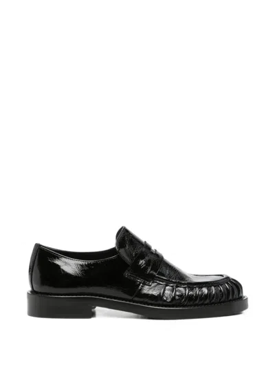 Guglielmo Rotta Ruched Patent-leather Loafers In Black