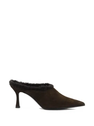 Guglielmo Rotta Shearling-trim Suede Mules In Black