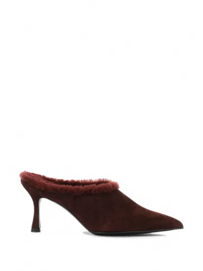 Guglielmo Rotta Shearling-trim Suede Mules In Burgundy