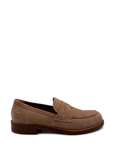 Guglielmo Rotta Stitched Scalloped-edge Loafers In Brown