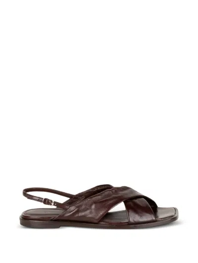 Guglielmo Rotta Tibs Crisscross Crossover Leather Sandals In Brown