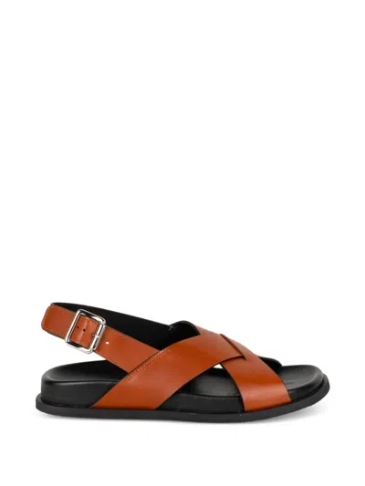 Guglielmo Rotta Twill Ranch Crossover-strap Buckle-fastening Sandals In Brown