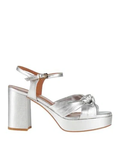 Guglielmo Rotta Woman Sandals Silver Size 7 Leather