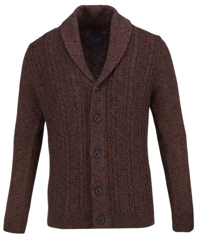 Guide London Cable Knit Shawl Collar Cardigan In Navy/rust In Brown