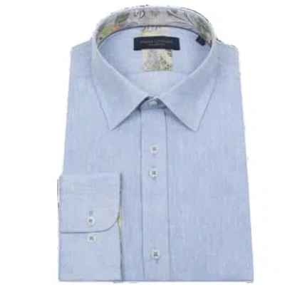 Guide London Summer Breeze Linen Blend Long Sleeve Shirt In Blue