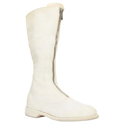 Pre-owned Guidi 410 Soft Horse Distressed Off White Leather Silver Zip Front Boots Eu36