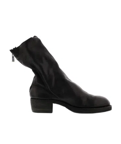 Guidi Cracked-effect Mid-calf Boots In Black
