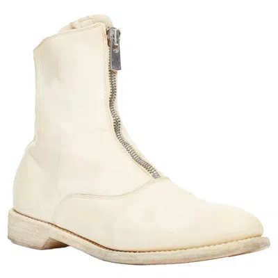 Guidi Cream Full Grain Leather Front Zip Combat Boots In White