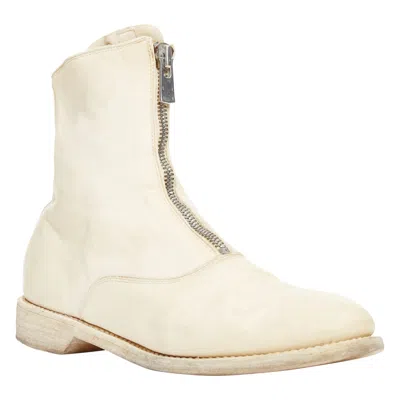 Pre-owned Guidi Cream Full Grain Leather Silver Front Zip Combat Boots Eu39 In White