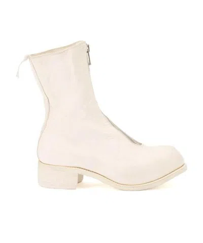 Guidi Front-zip Ankle Boots In White