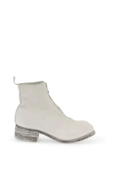 Guidi Front Zip Leather Ankle Boots In White
