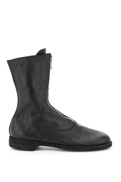 Guidi Front Zip Leather Ankle Boots In Nero