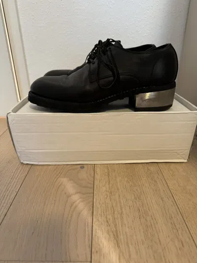 Pre-owned Guidi Horse-grained Metal Heel Shoesed Derby Shoes In Black
