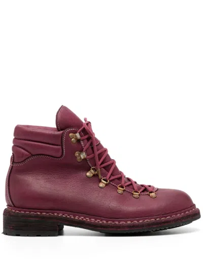 Guidi Lace-up Leather Boots In Pink